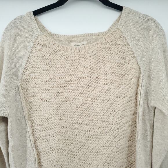 Silence + Noise Boho Minimal Cream Angora Mixed Stitch Chunky Knit Crew Henley S - Picture 2 of 11